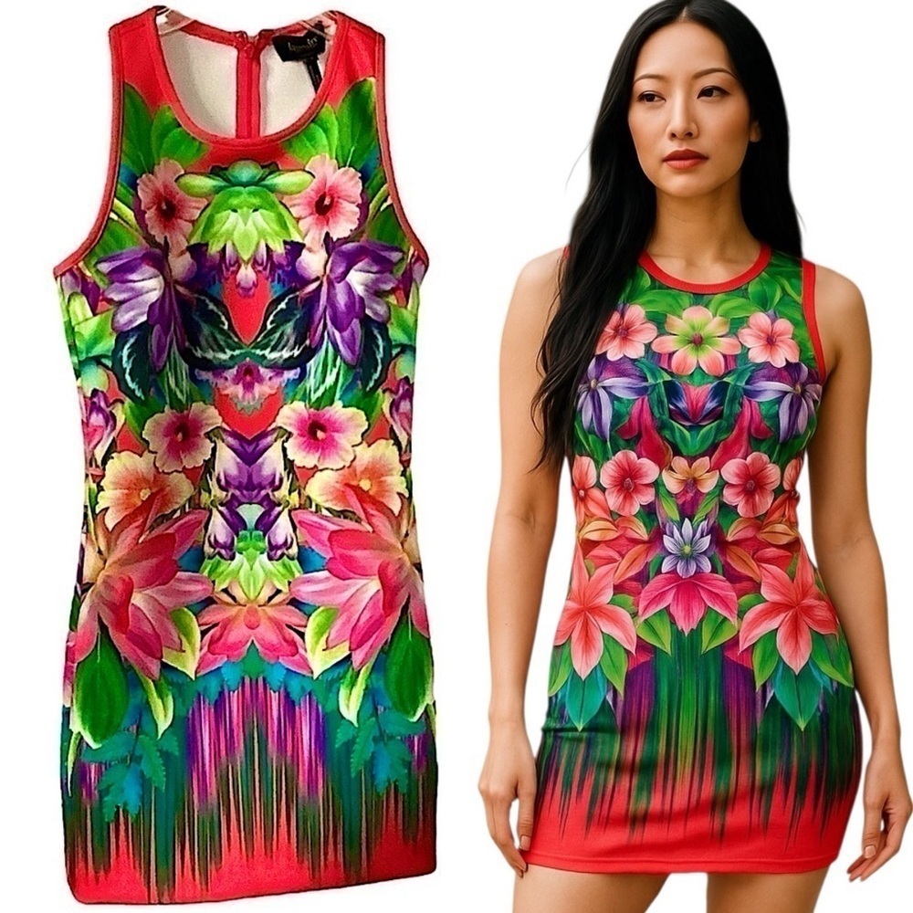 Laundry By Shelli Segal LA Scuba Dress Sleeveless Razorback Colorful Size Small